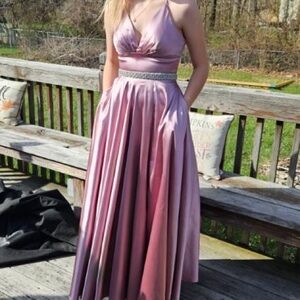 Pink/mauve strap Sleeveless Prom dress